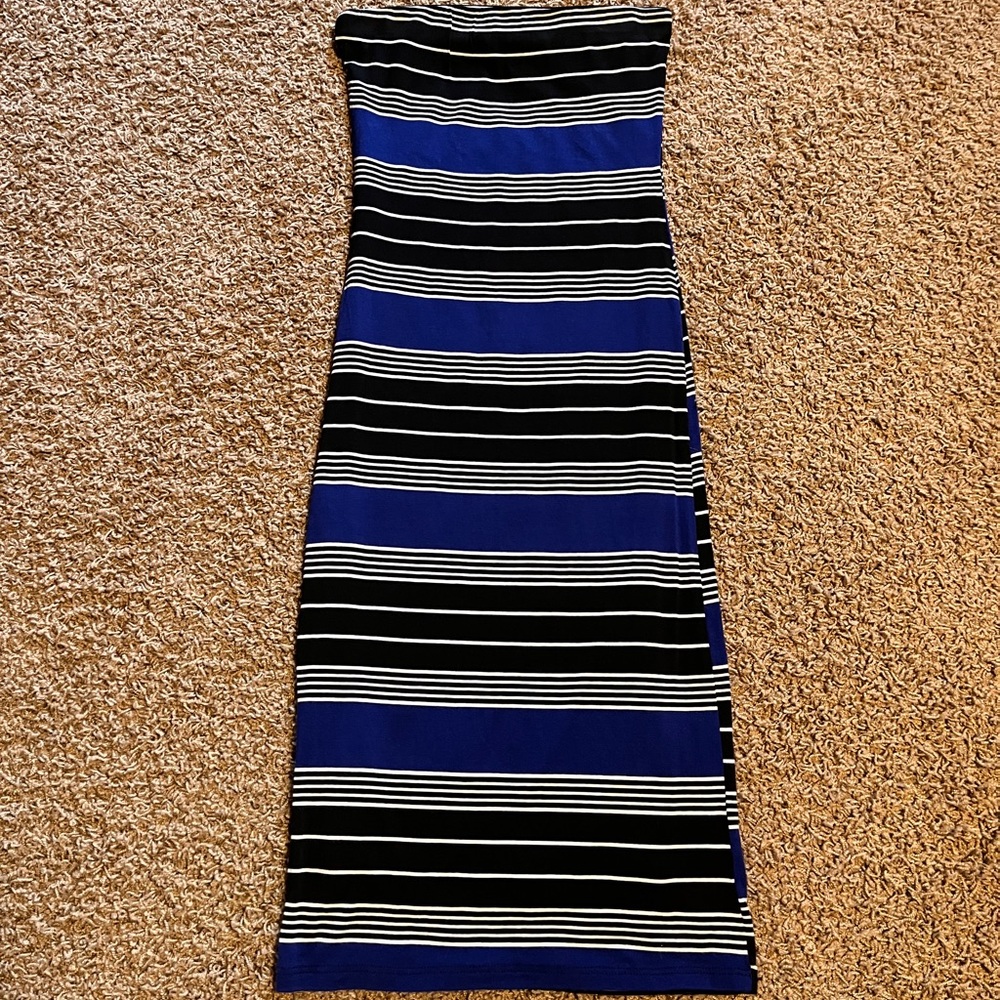 Velvet Torch Blue & Black Striped Strapless Tube Dress